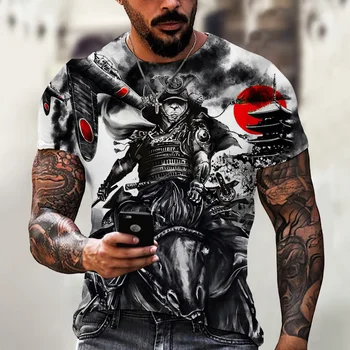 בציר סמוראי חולצות לגברים 3D יפן סגנון הדפס שרוול קצר חולצות רחוב היפ הופ אופנת רחוב הנינג ' ה Tees של הגברים חולצה 6XL